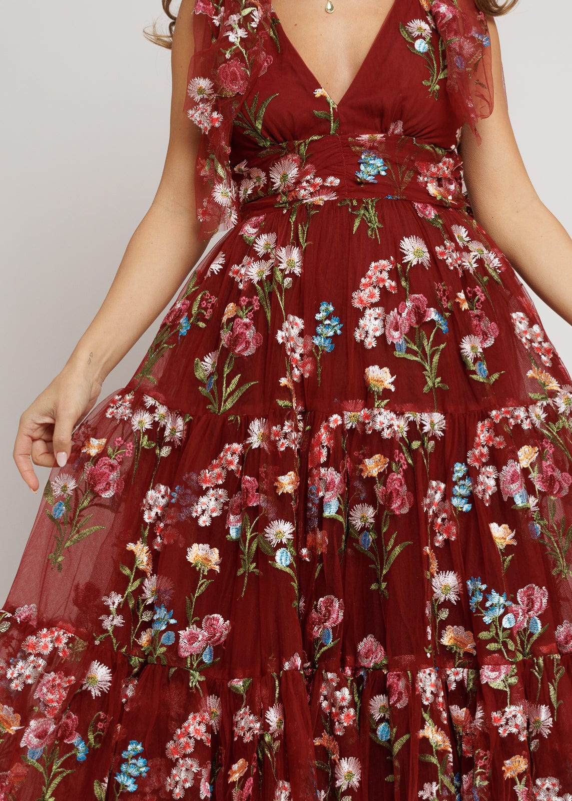 Margaret Floral Midi Dress Red