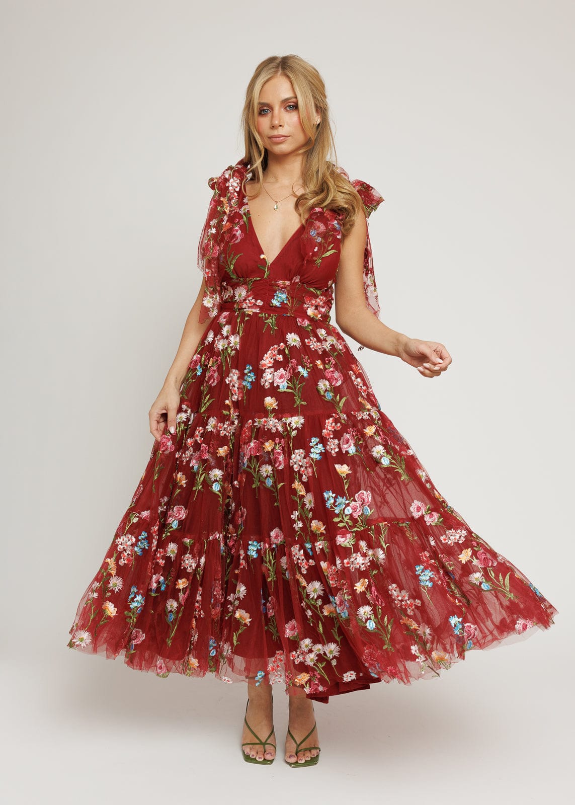 Margaret Floral Midi Dress Red