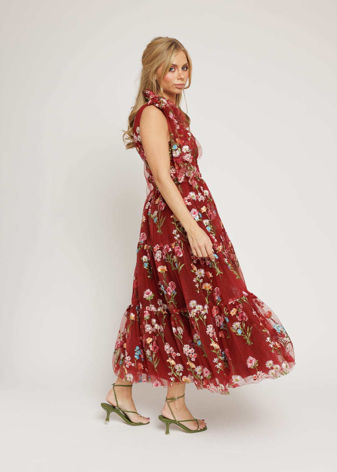 Margaret Floral Midi Dress Red