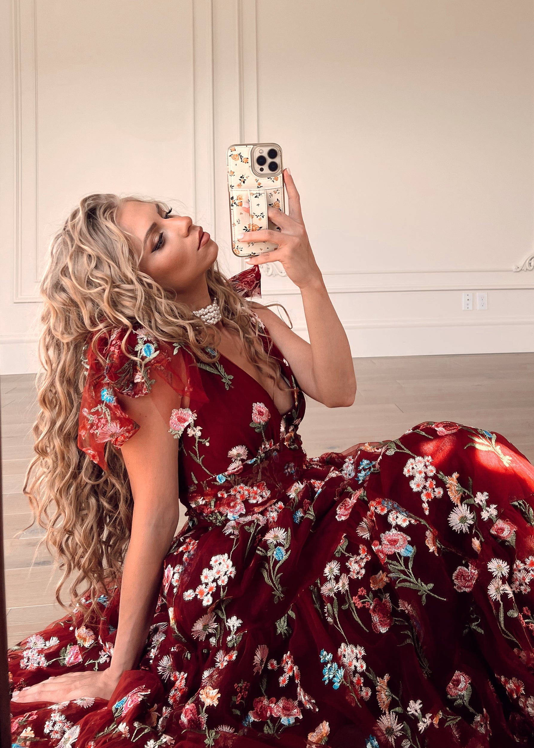 Margaret Floral Midi Dress Red