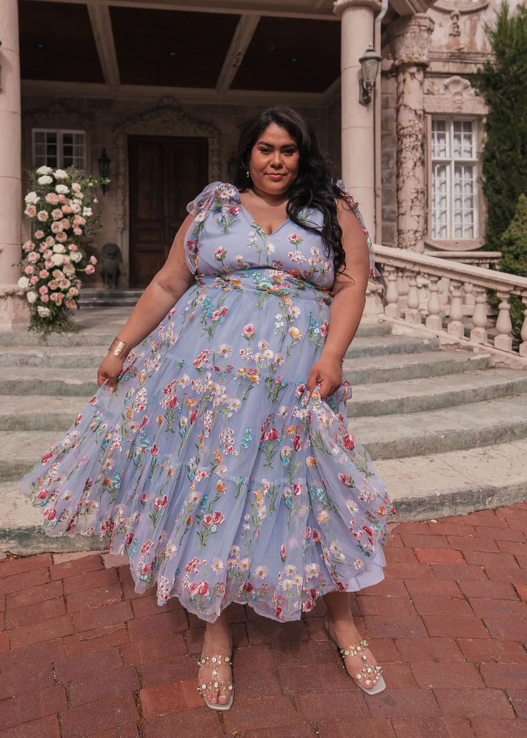 Margaret Floral Midi Dress Blue