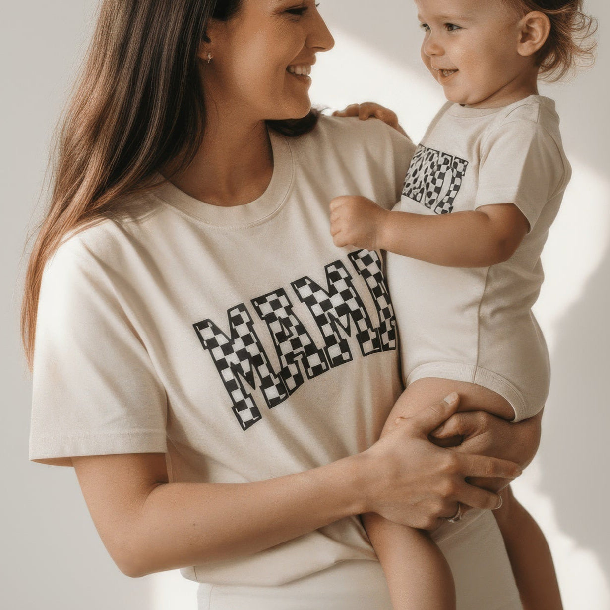 Cream Checkerboard Mama & Mini Matching Set | Mother Daughter Outfits