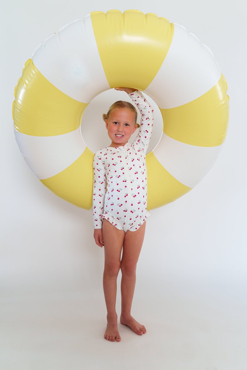 Longsleeve Ruffle Swim SPF One Piece - Cherries