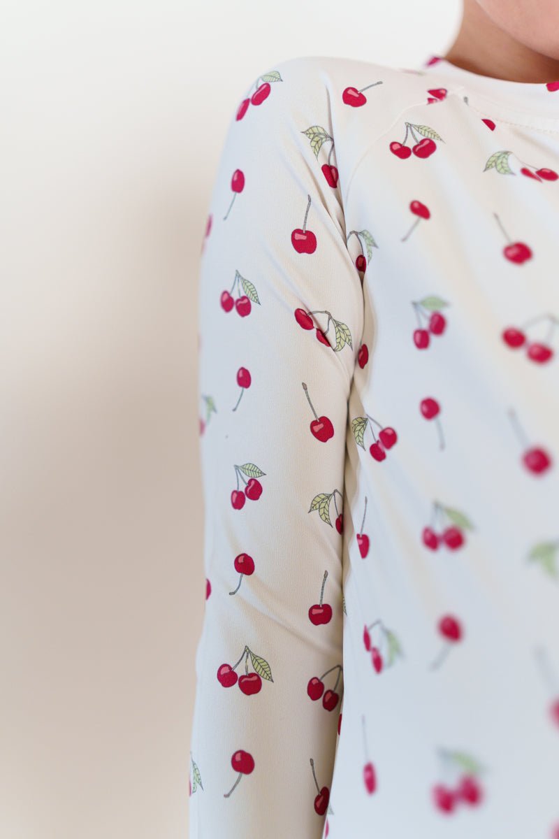 Longsleeve Ruffle Swim SPF One Piece - Cherries