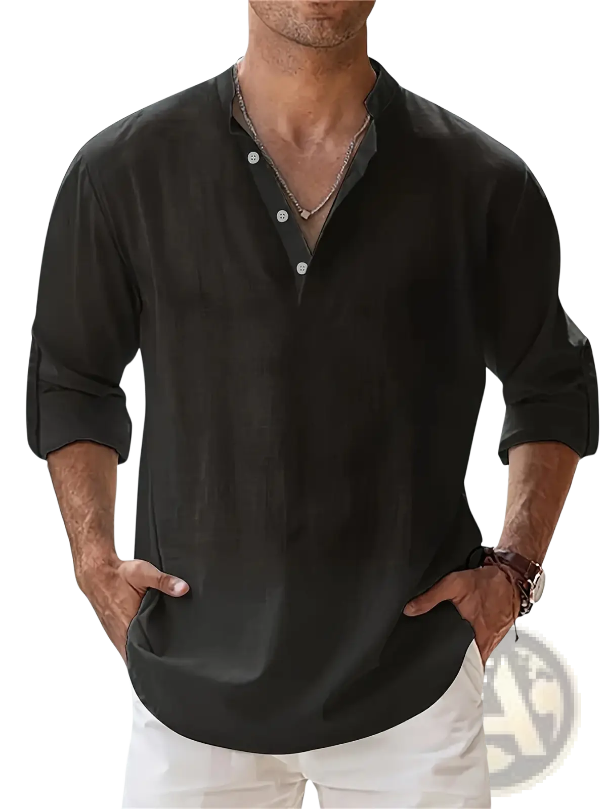 Men's Relaxed Fit Lightweight Cotton and Linen Shirt