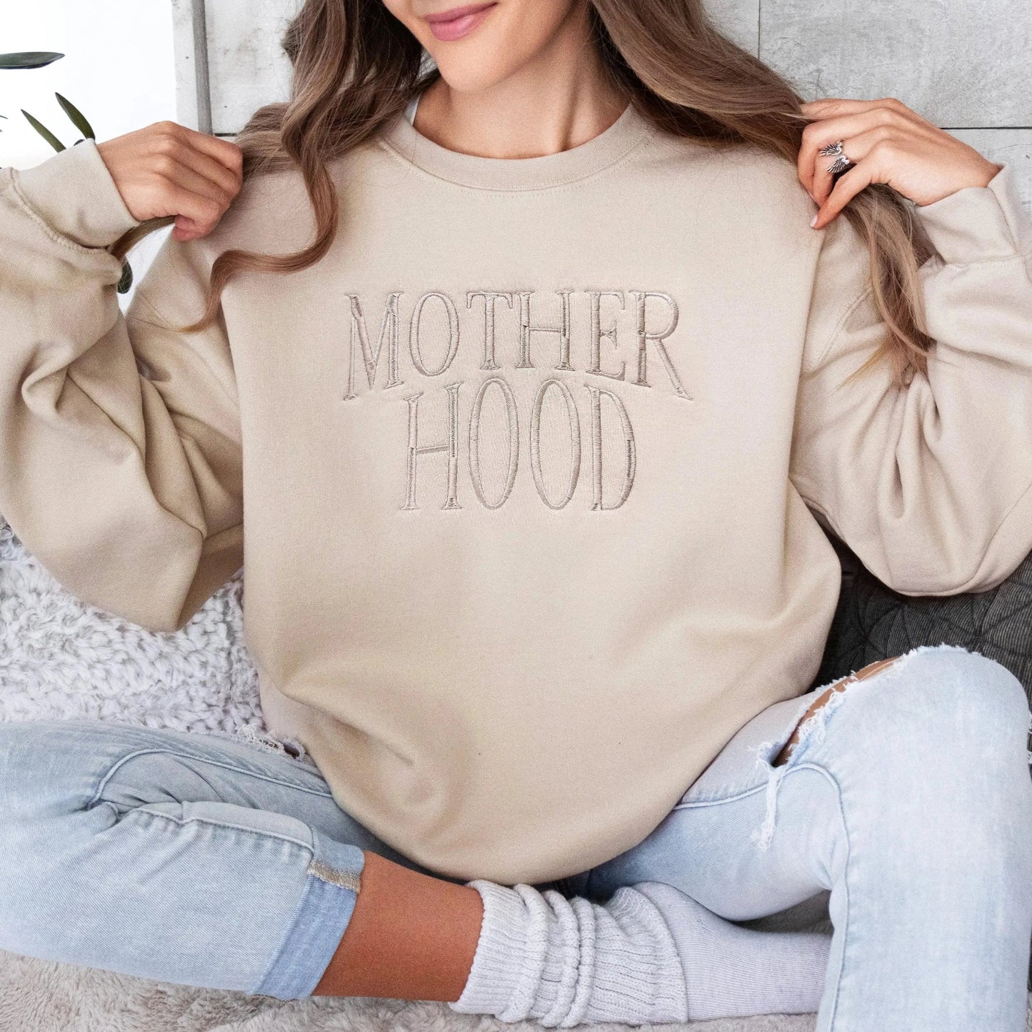 Motherhood Embroidered Sweatshirt | Minimalist Mom Crewneck