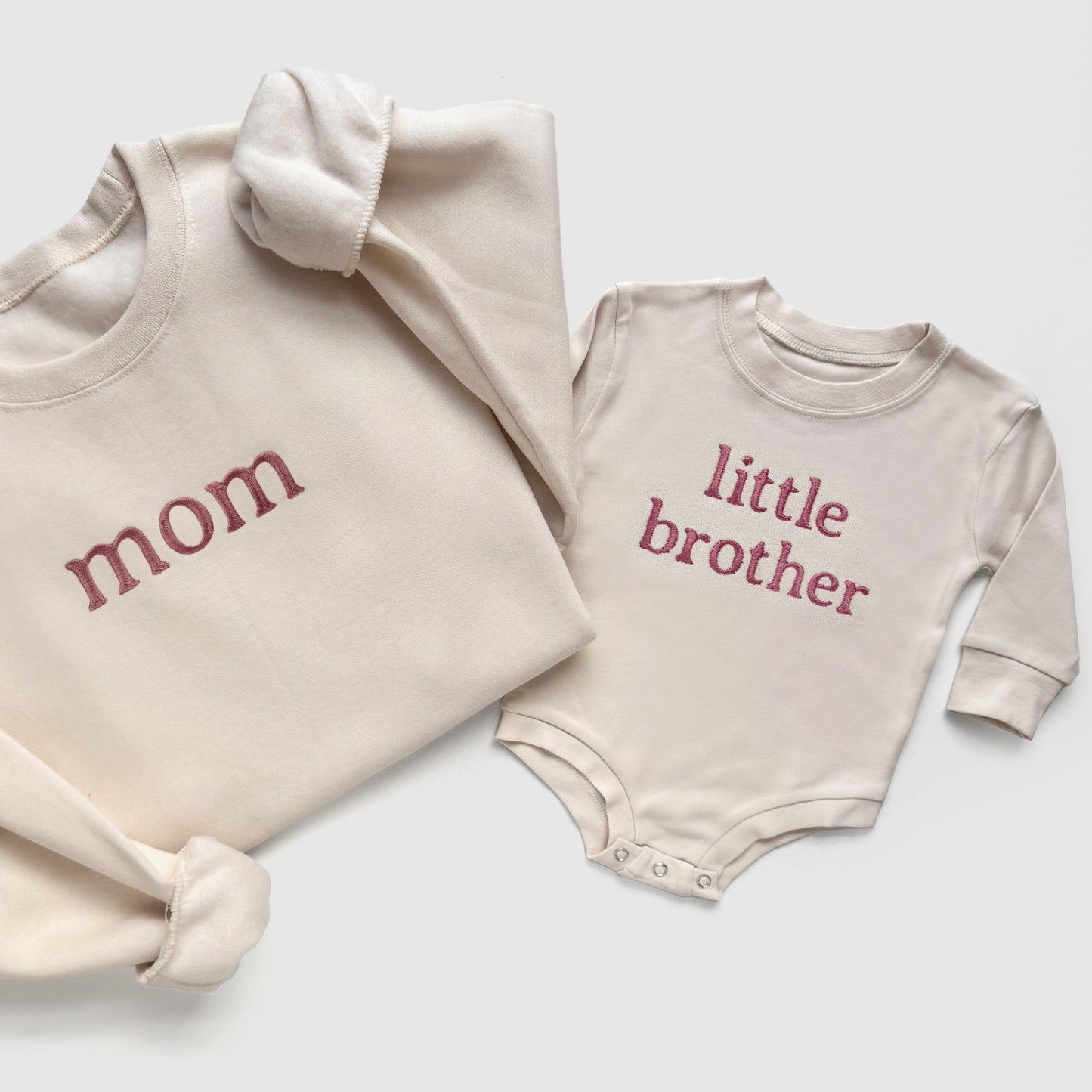 Neutral Family Matching Custom Embroidered Sweatshirts and Baby Outfits