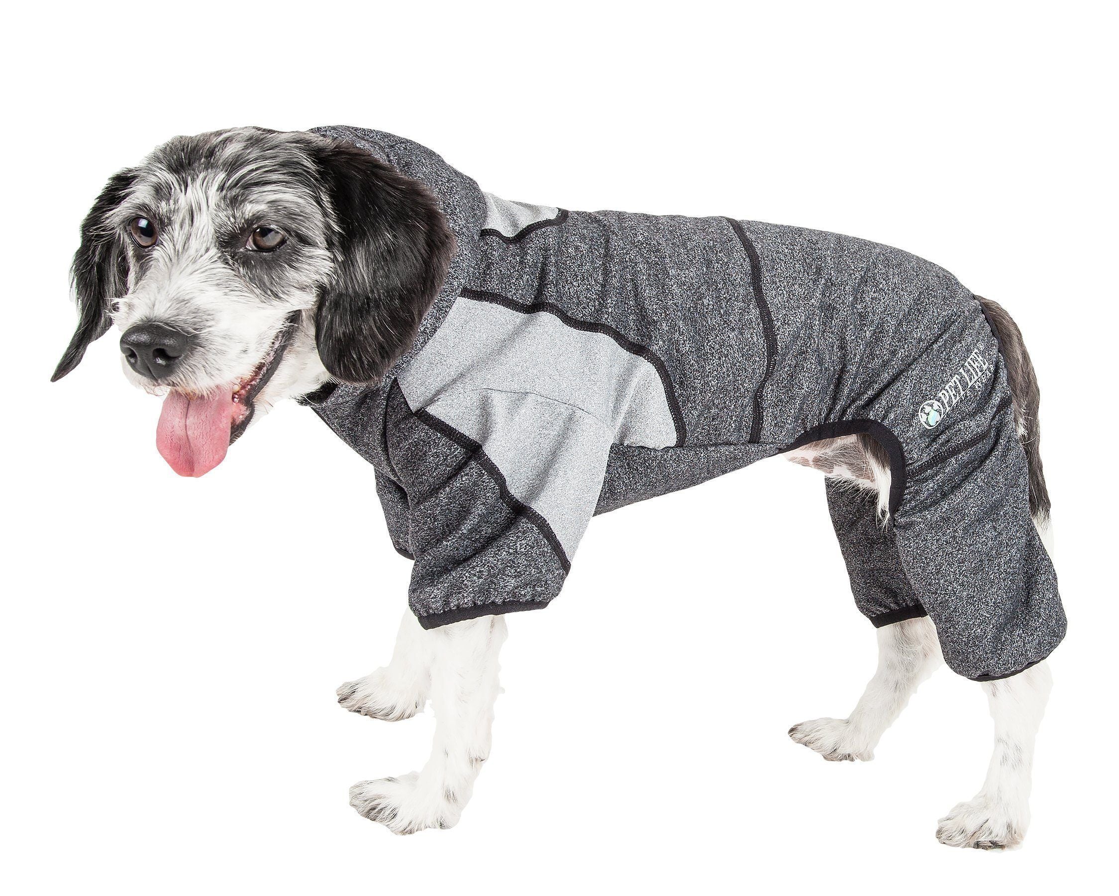 Pet Life ® Active 'Fur-Breeze' Medium-weight 4-Way-Stretch Full Body Hooded Dog Yoga Sweater