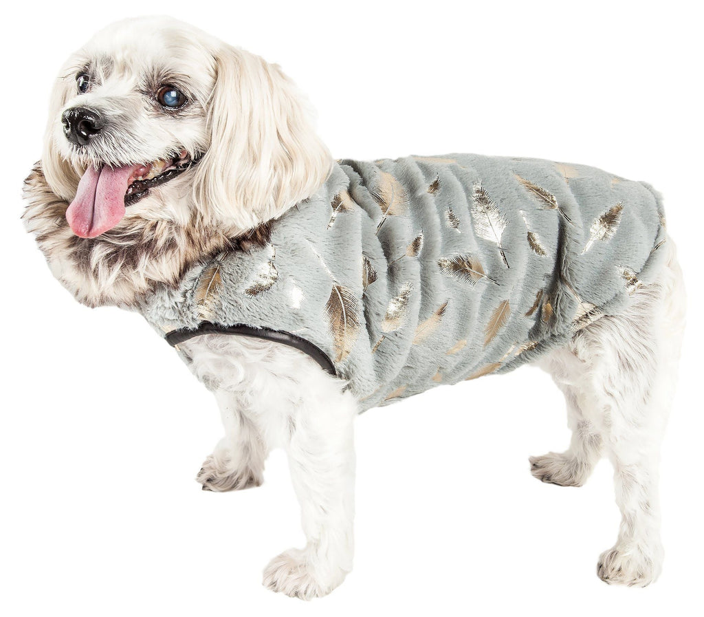 Pet Life ® Luxe 'Gold-Wagger' Gold-Leaf Fashion Designer Dog Fur Coat