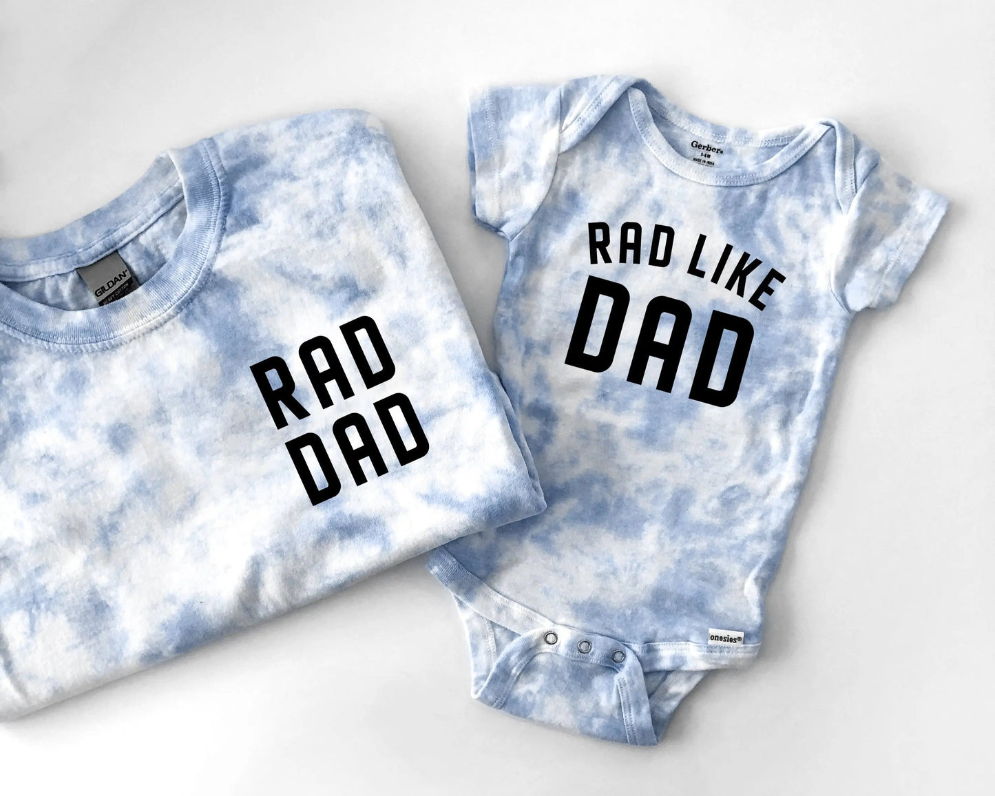 Tie Dye Rad Dad and Rad Like Dad Matching Tees and Baby Bodysuits