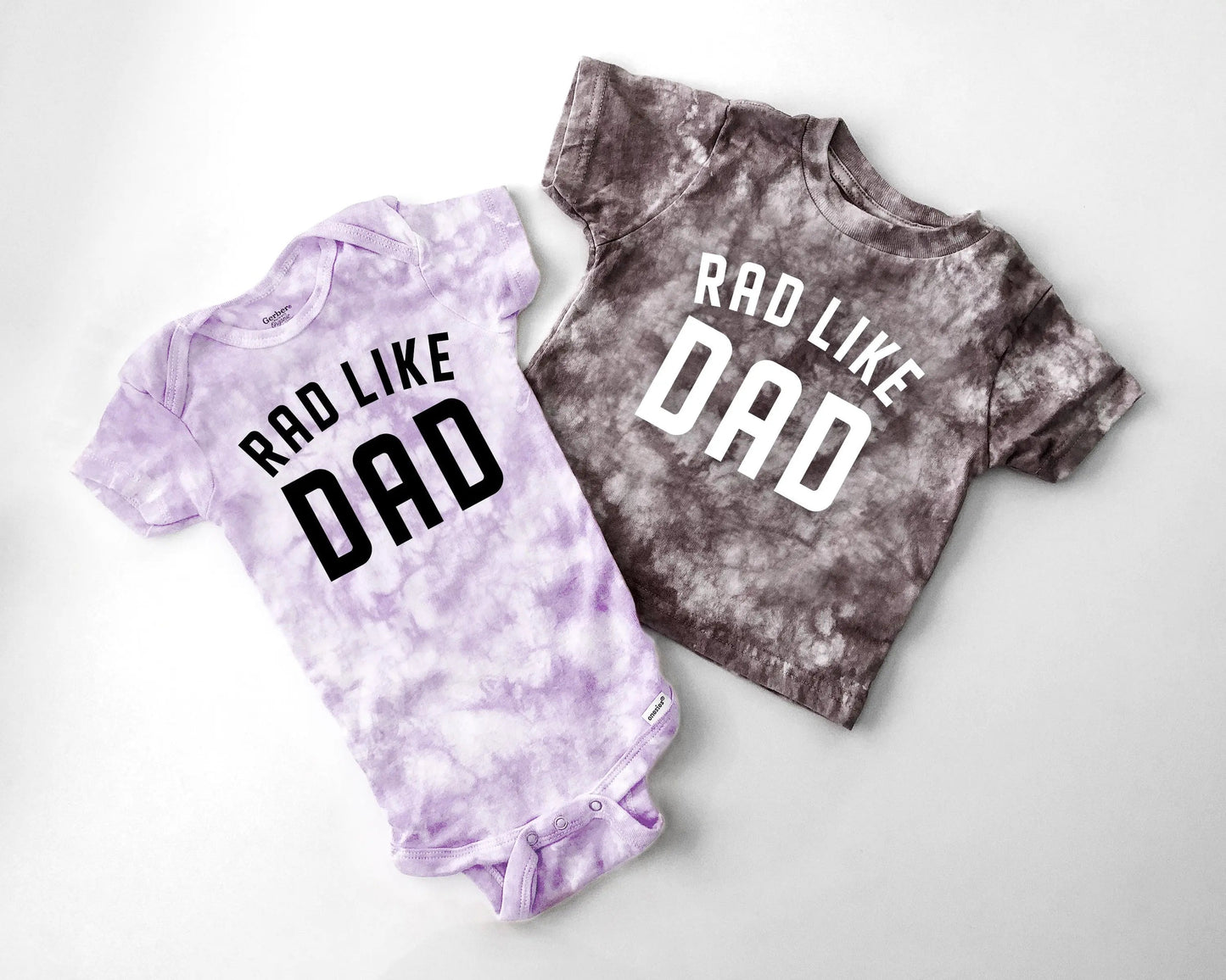 Tie Dye Rad Dad and Rad Like Dad Matching Tees and Baby Bodysuits