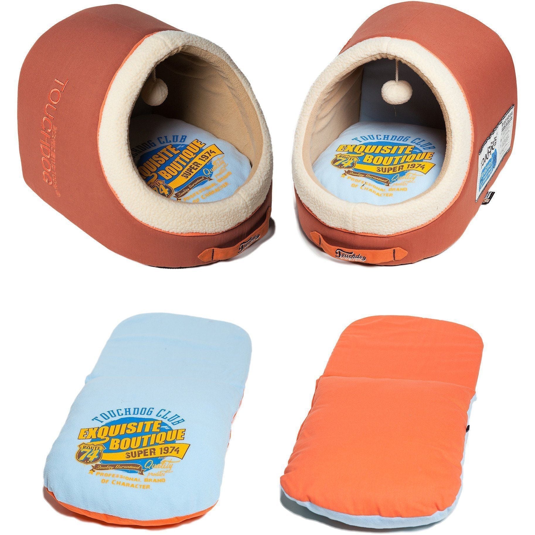 Touchdog ® 'Active-Play' Vintage Emblem Panoramic Cat Bed with Teaser Toy