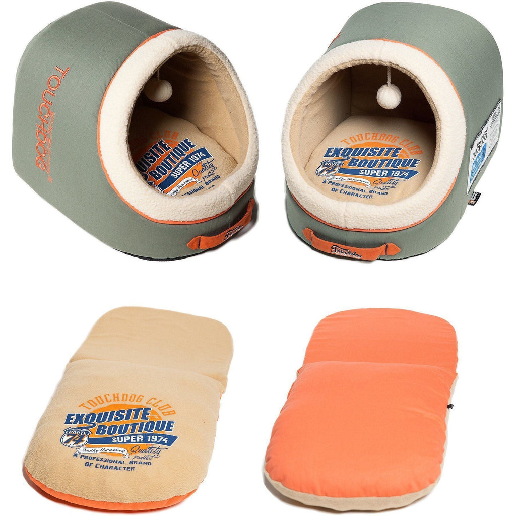 Touchdog ® 'Active-Play' Vintage Emblem Panoramic Cat Bed with Teaser Toy