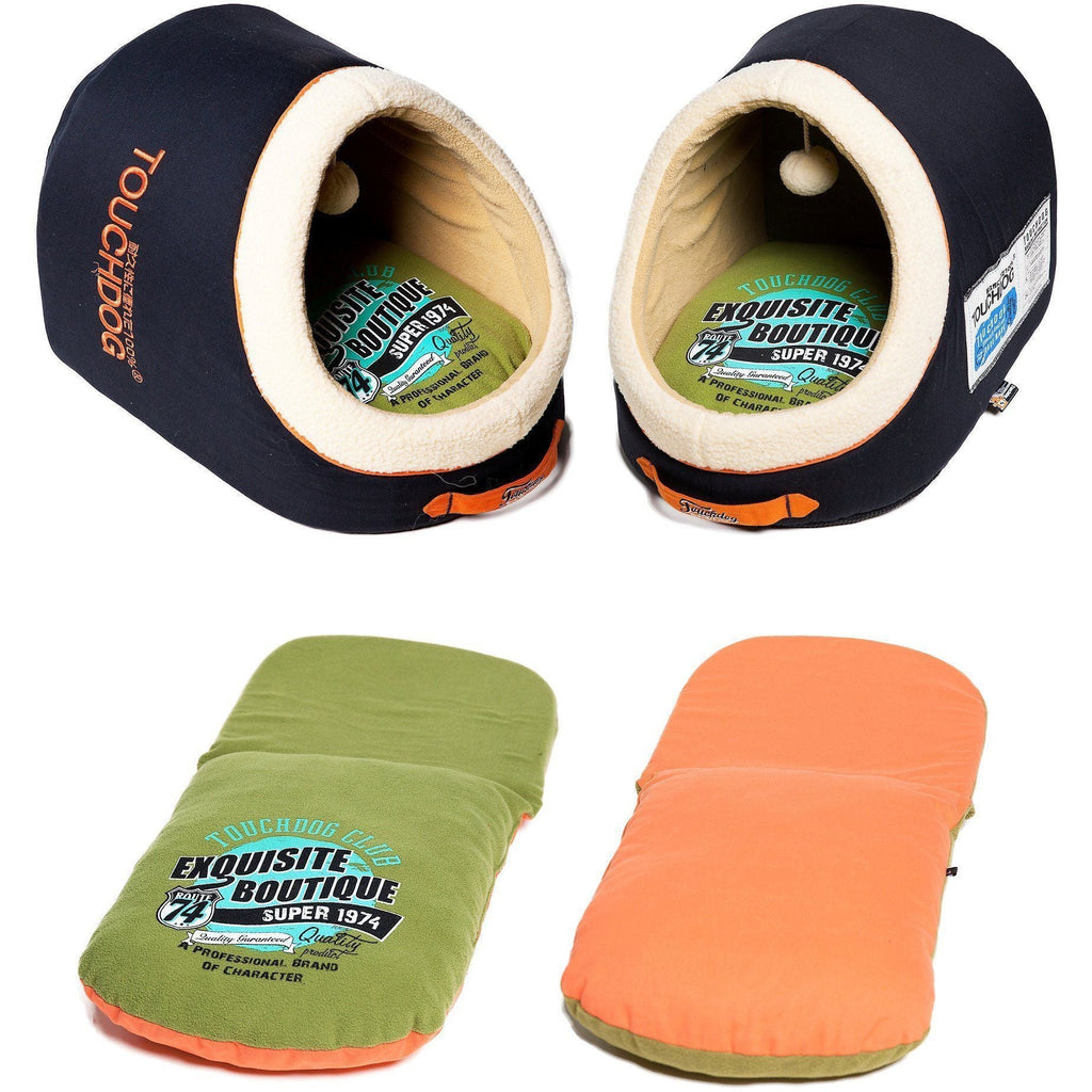 Touchdog ® 'Active-Play' Vintage Emblem Panoramic Cat Bed with Teaser Toy