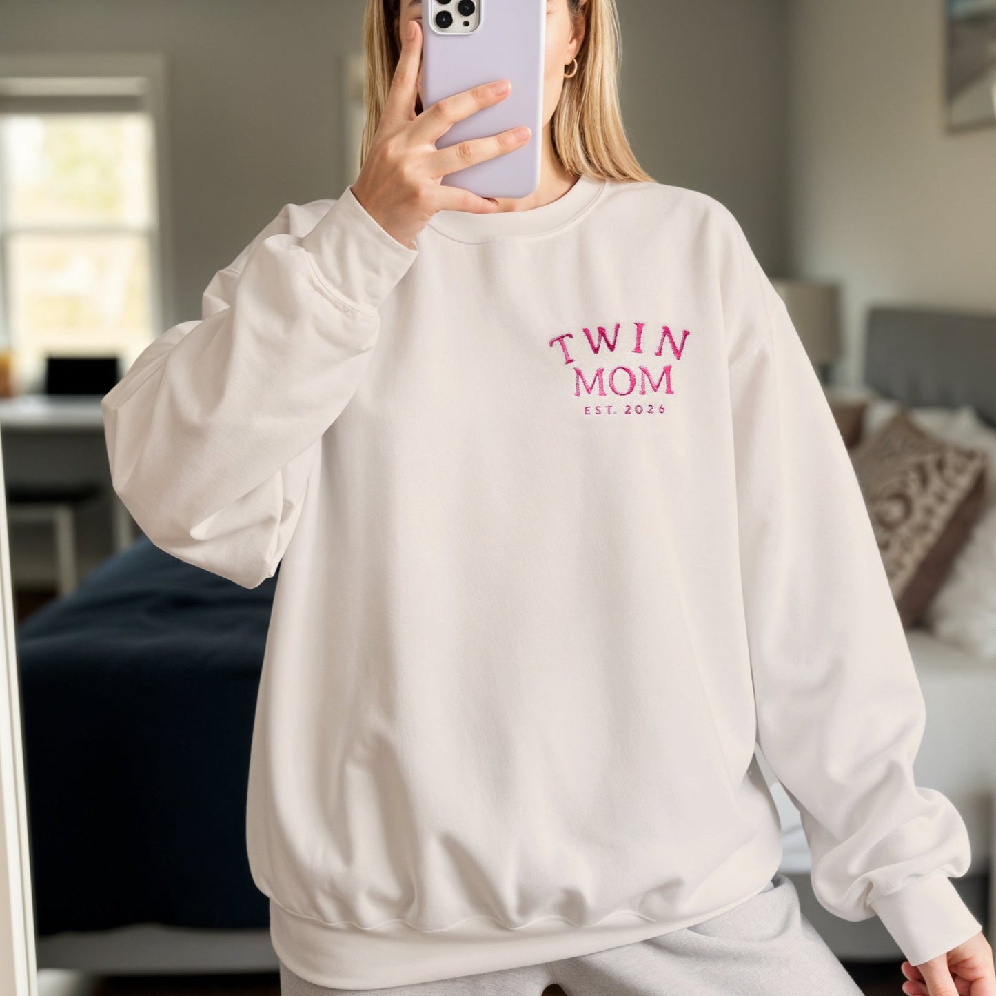 Personalized Twin Mom Embroidered Sweatshirt