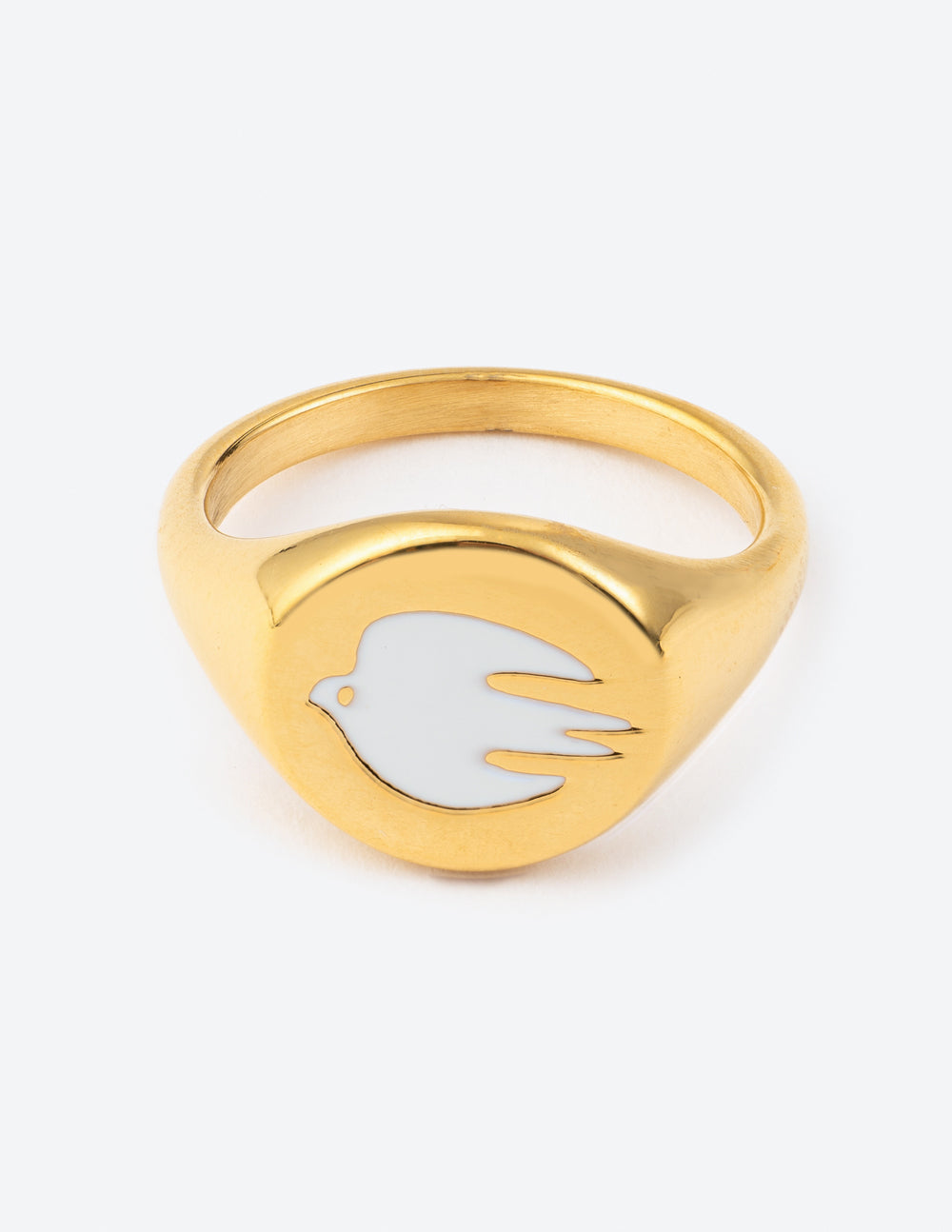Anillo de oro con paloma de esmalte blanco