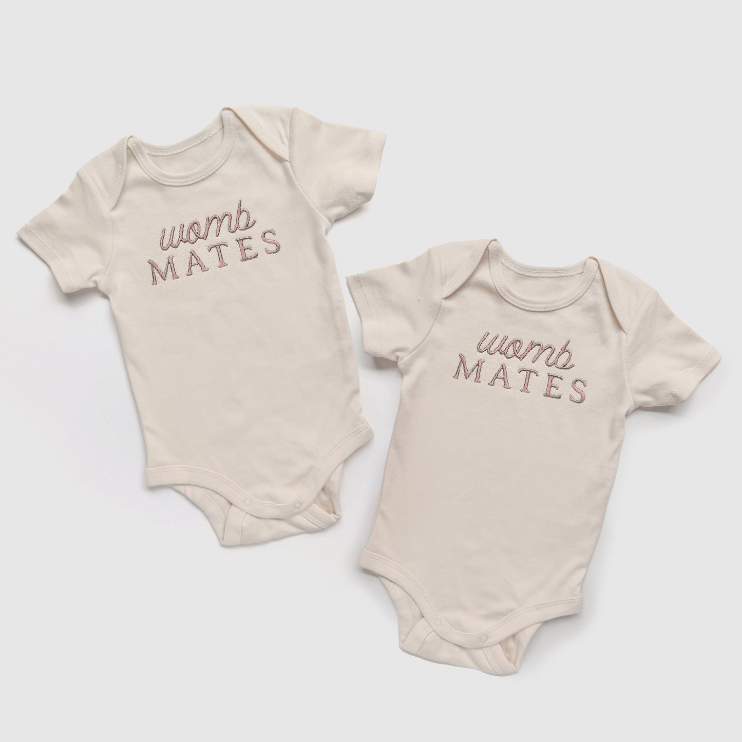 Custom "Womb Mates" Embroidered Baby Outfits for Twins & Triplets