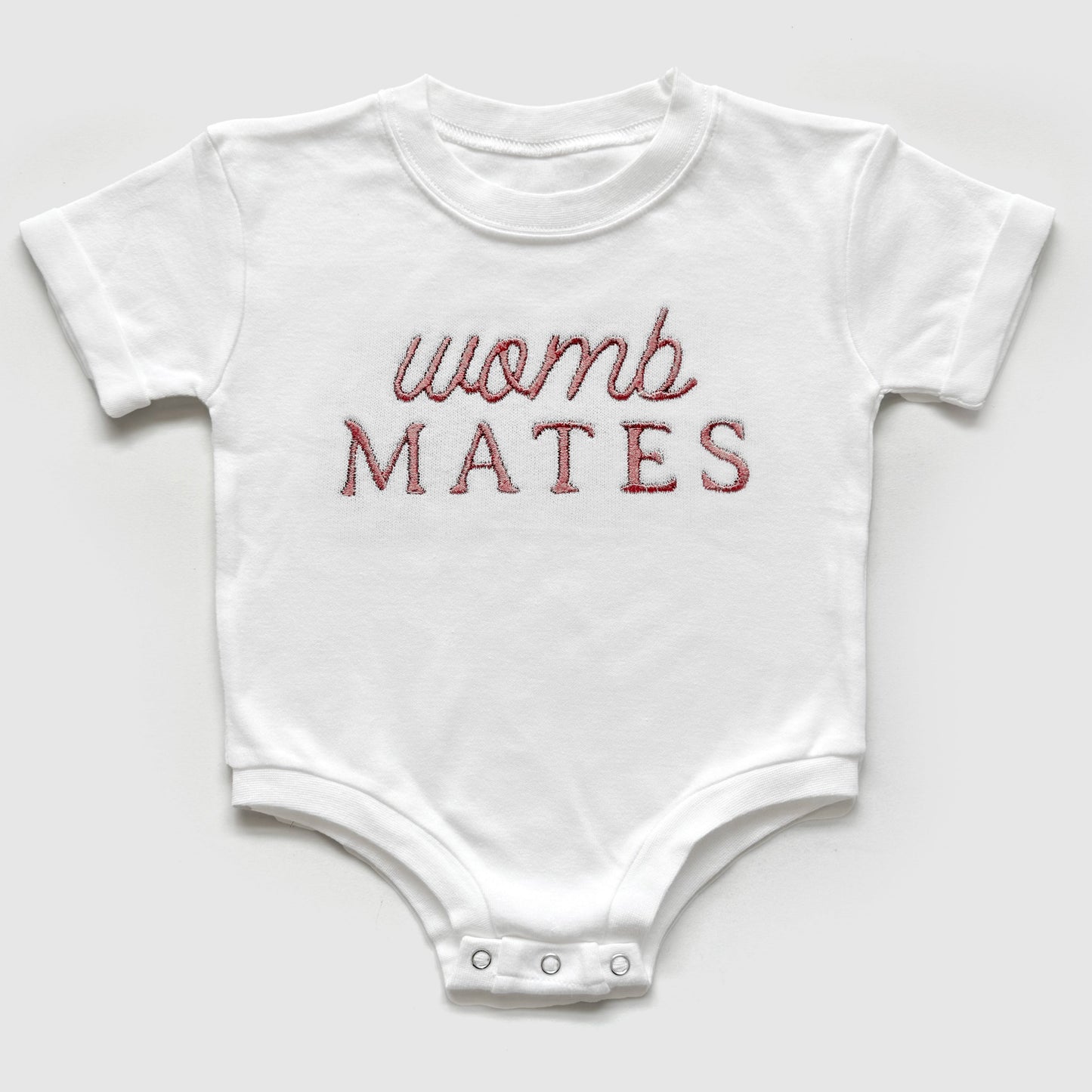 Custom "Womb Mates" Embroidered Baby Outfits for Twins & Triplets